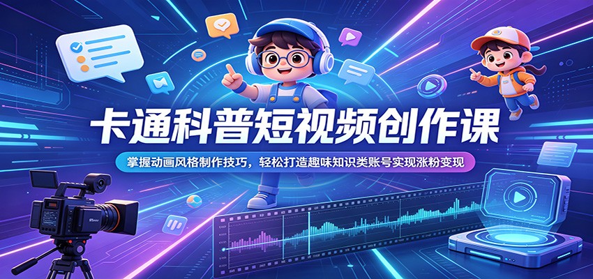 卡通科普短视频创作课:掌握动画风格制作技巧,轻松打造趣味知识类账号实现涨粉变现-来友网创