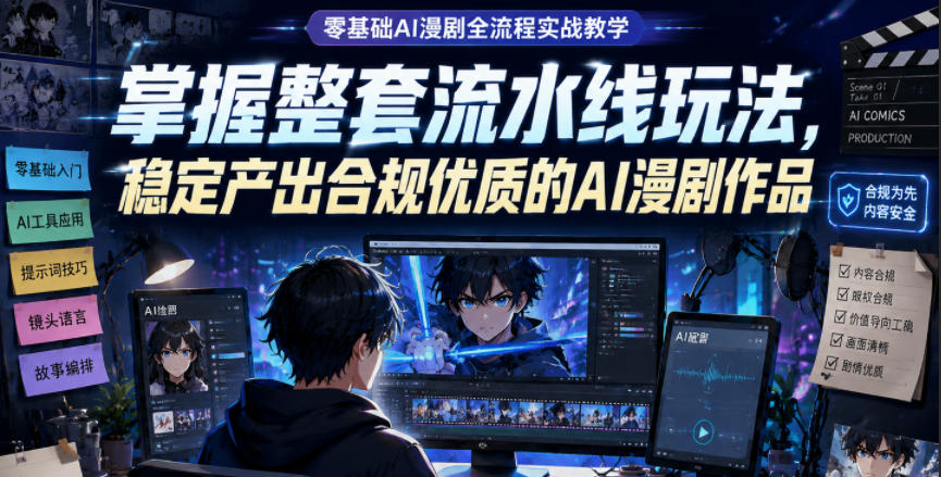 零基础AI漫剧全流程实战教学,掌握整套流水线玩法,稳定产出合规优质的AI漫剧作品-来友网创