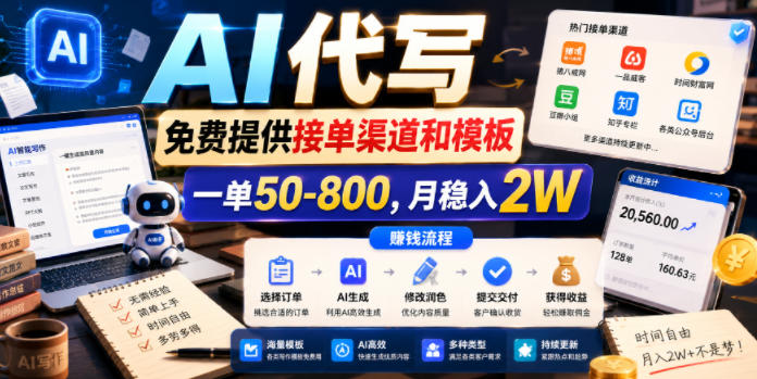 AI代写,免费提供接单渠道和模板,一单50-800,月稳入2W【揭秘】-来友网创