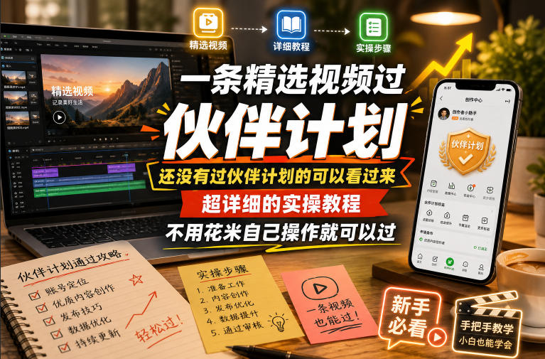一条精选视频过伙伴计划,还没有过伙伴计划的可以看过来,超详细的实操教程,不用花米自己操作就可以过-来友网创
