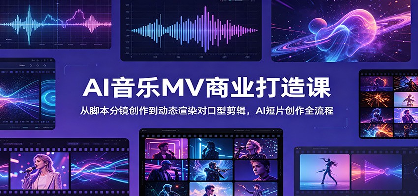 AI音乐MV商业打造课:从脚本分镜创作到动态渲染对口型剪辑,AI短片创作全流程-来友网创