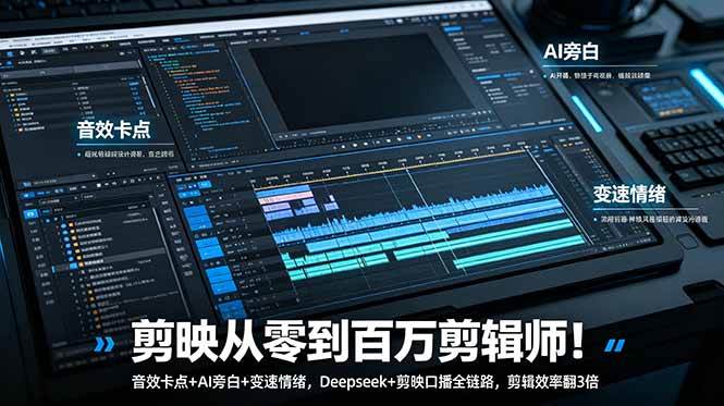 (18867期)剪映从零到百万剪辑师!音效卡点+AI旁白+变速情绪,Deepseek+剪映口播全链路,剪辑效率翻3倍-来友网创