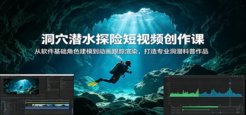 洞穴潜水探险短视频创作课:从软件基础角色建模到动画跟踪渲染,打造专业洞潜科普作品-来友网创