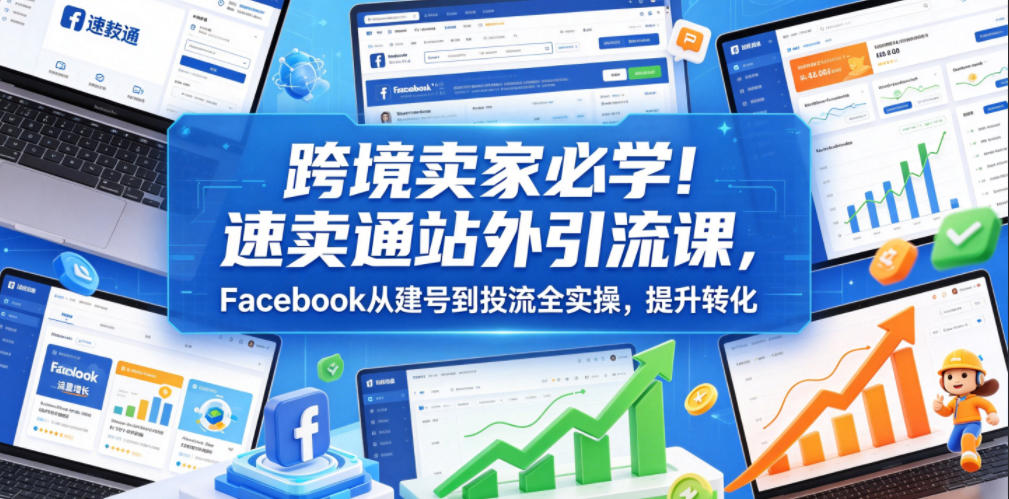 跨境卖家必学!速卖通站外引流课,Facebook从建号到投流全实操,提升转化-来友网创