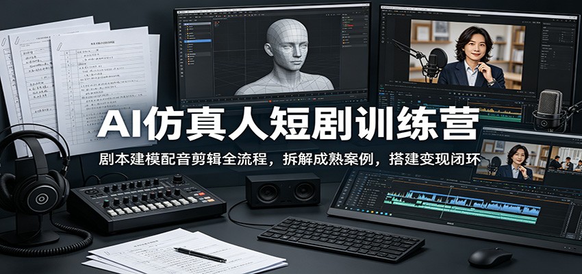 AI仿真人短剧训练营:剧本建模配音剪辑全流程,拆解成熟案例,搭建变现闭环-来友网创