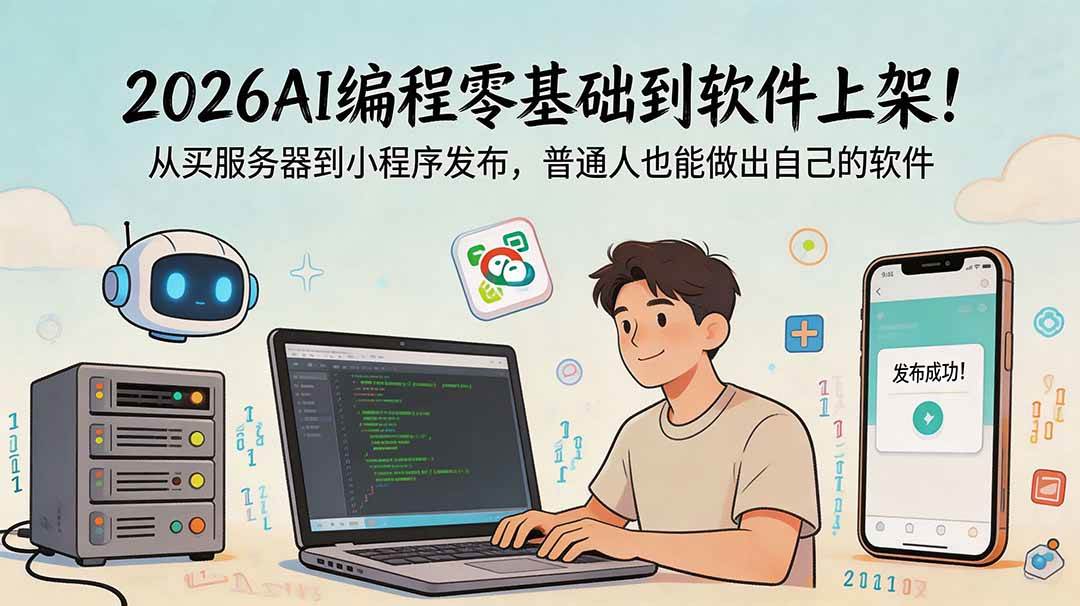 (18905期)2026AI编程零基础到软件上架!从买服务器到小程序发布,普通人也能做出自己的软件-来友网创