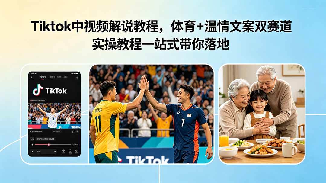 (18910期)Tiktok中视频解说教程,体育+温情文案双赛道实操教程一站式带你落地-来友网创