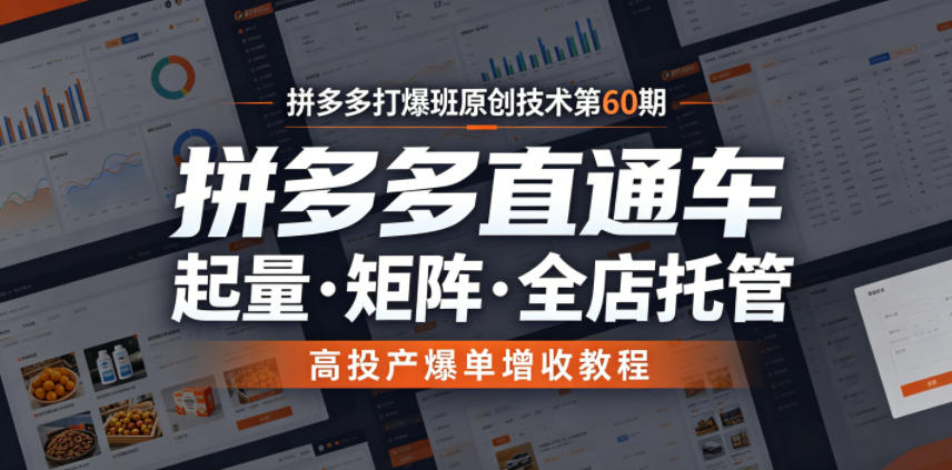 拼多多打爆班原创技术第60期,拼多多直通车,起量・矩阵・全店托管,高投产爆单增收教程-来友网创