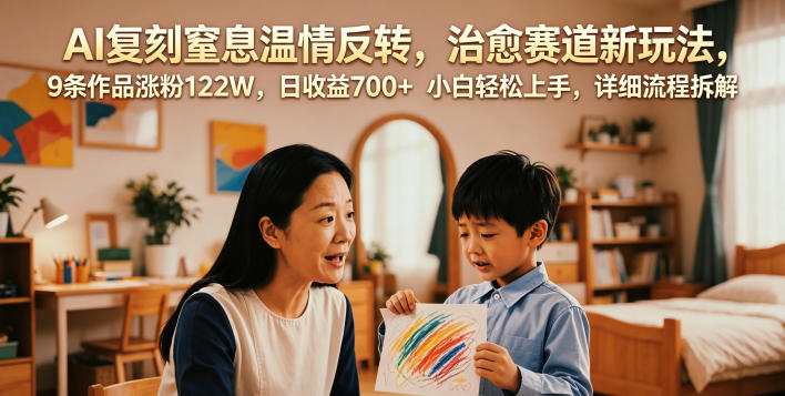 AI复刻窒息温情反转,治愈赛道新玩法,9条作品涨粉122W,日收益700+ 小白轻松上手,详细流程拆解-来友网创