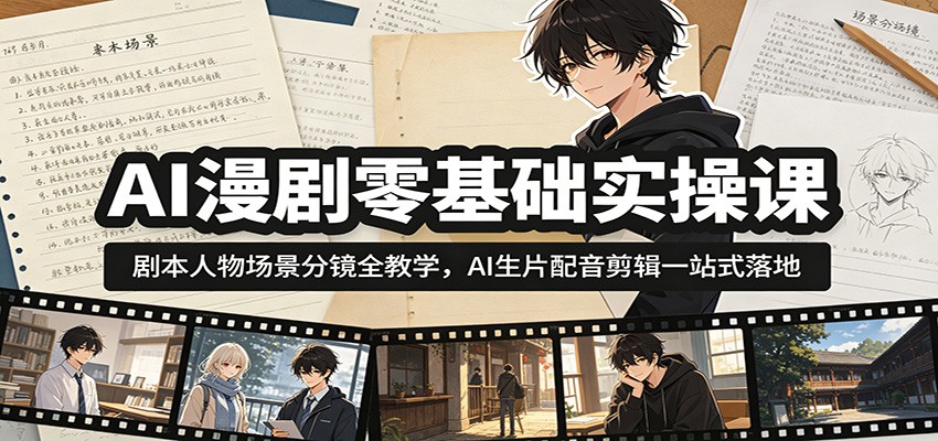 AI漫剧零基础实操课:剧本人物场景分镜全教学,AI生片配音剪辑一站式落地-来友网创