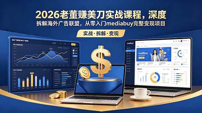 (18935期)2026老董赚美刀实战课程,深度拆解海外广告联盟,从零入门mediabuy完整变现项目-来友网创