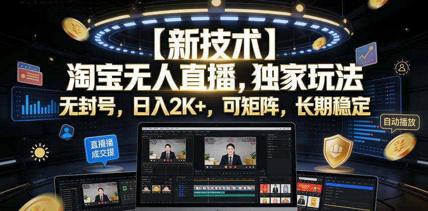 【新技术】淘宝无人直播,独家玩法,无封号,日入2K+,可矩阵,长期稳定【揭秘】-来友网创