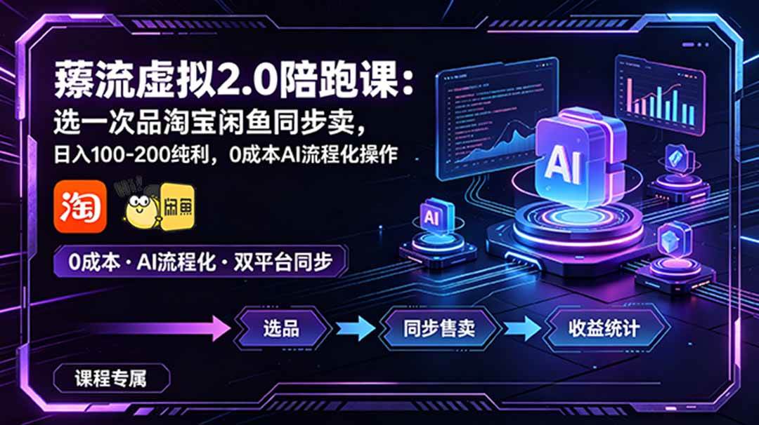 (18942期)薅流虚拟2.0陪跑课:选一次品淘宝闲鱼同步卖,日入100-200纯利,0成本AI流程化操作-来友网创