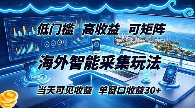 (18955期)海外智能采集玩法,低门槛高单价可矩阵,当天可见收益,单窗口30+-来友网创