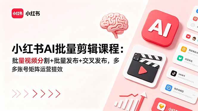 (18959期)小红书AI批量剪辑课程:批量视频分割+批量发布+交叉发布,多账号矩阵运营提效-来友网创