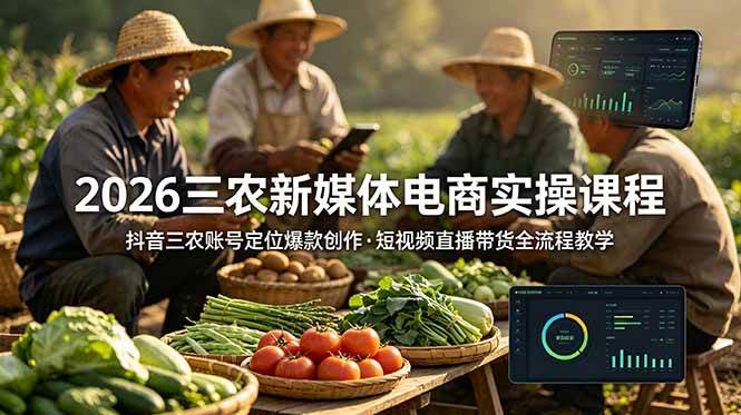 (18991期)2026三农新媒体电商实操课程:抖音三农账号定位爆款创作,短视频直播带货全流程教学-来友网创
