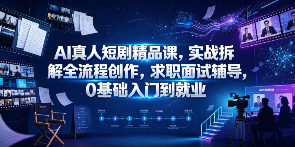 AI真人短剧精品课,实战拆解全流程创作,求职面试辅导,0基础入门到就业-来友网创