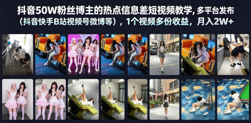 抖音50W粉丝博主的热点信息差教学,多平台发布(抖音快手B站视频号微博等),1个视频多份收益,月入2W+-来友网创