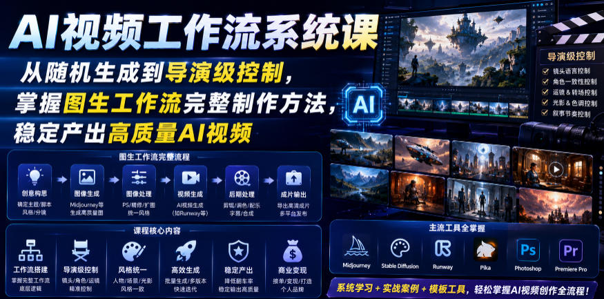 AI视频工作流系统课,从随机生成到导演级控制,掌握图生工作流完整制作方法,稳定产出高质量AI视频-来友网创