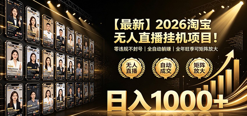 最新2026淘宝无人直播挂机项目!零违规不封号,全自动躺赚,日入1000+-来友网创