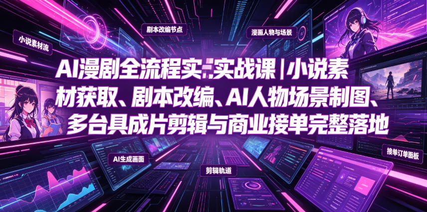 AI漫剧全流程实战课|小说素材获取、剧本改编、AI人物场景制图、多工具成片剪辑、平台付费变现与商业接单完整落地-来友网创