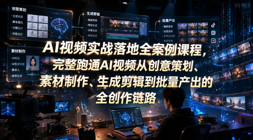 AI视频实战落地全案例课程,完整跑通AI视频从创意策划、素材制作、生成剪辑到批量产出的全创作链路-来友网创