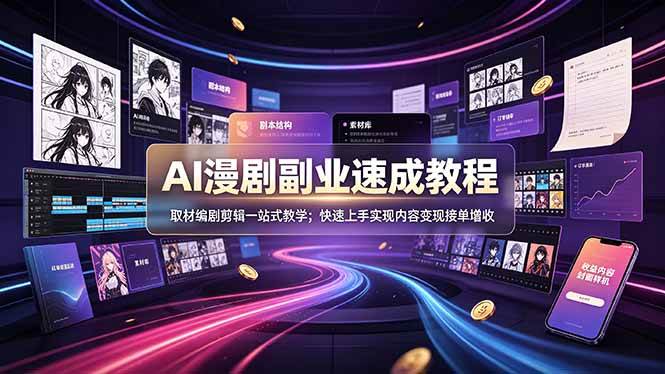 (19157期)AI漫剧副业速成教程,取材编剧剪辑一站式教学;快速上手实现内容变现接单增收-来友网创