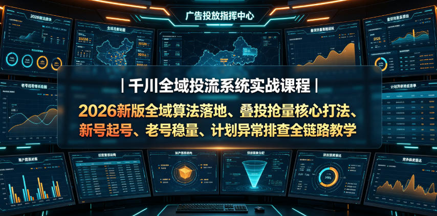 千川全域投流系统实战课程|2026新版全域算法落地、叠投抢量核心打法、新号起号、老号稳量、计划异常排查全链路教学-来友网创