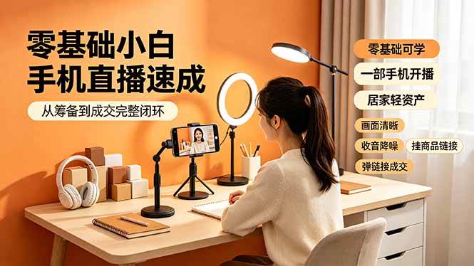 (19231期)零基础小白手机直播速成,从筹备到成交完整闭环,适配苹果安卓系统,解决杂音卡顿留人难问题-来友网创