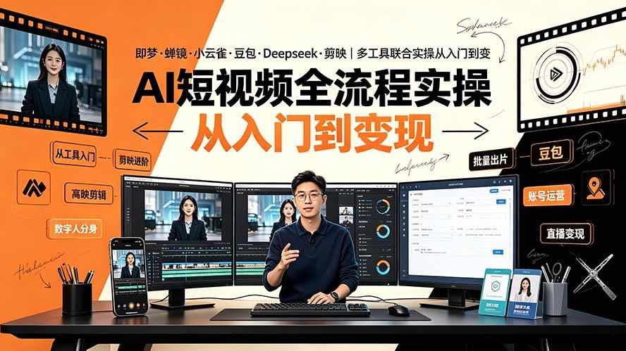 (19250期)AI短视频全流程实操:即梦·蝉镜·小云雀·豆包·Deepseek·剪映|多工具联合实操从入门到变现-来友网创