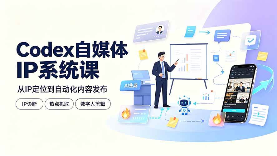 (19258期)Codex自媒体IP系统课:IP诊断/热点抓取/IP蒸馏 Skill,爆款复刻数字人多平台自动发布教程-来友网创