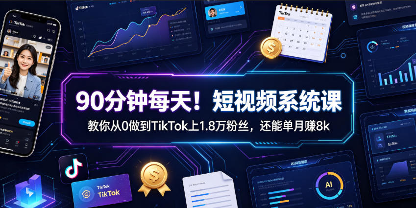 90分钟每天!短视频系统课教你从0做到TikTok上1.8万粉丝,还能单月賺8k【原创双语字幕】-来友网创