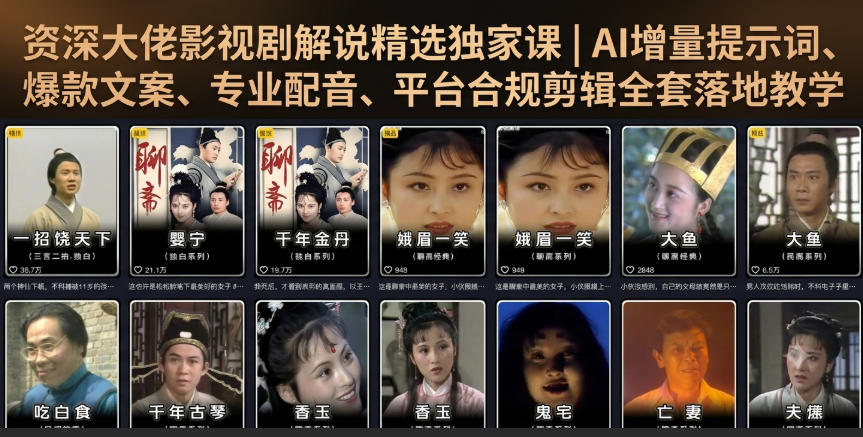 资深大佬影视剧解说精选独家课|AI增量提示词、爆款文案、专业配音、平台合规剪辑全套落地教学-来友网创