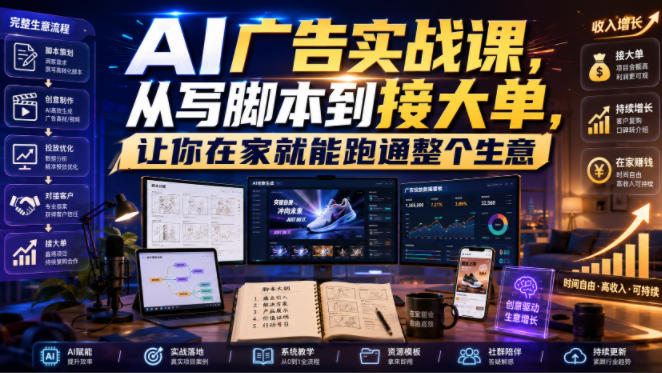 AI广告实战课,从写脚本到接大单,让你在家就能跑通整个生意【原创双语字幕】-来友网创