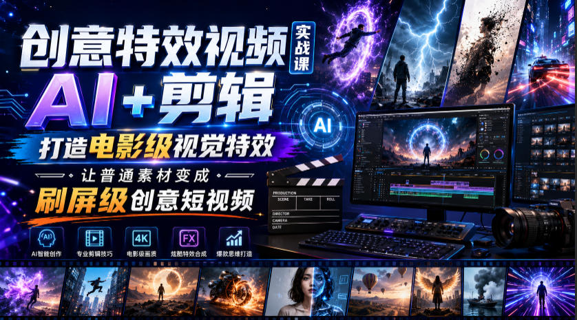 创意特效视频实战课,AI+剪辑打造电影级视觉特效,让普通素材变成刷屏级创意短视频-来友网创