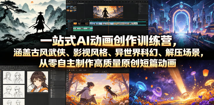 一站式AI动画创作训练营,涵盖古风武侠、影视风格、异世界科幻、解压场景,从零自主制作高质量原创短篇动画(更新)-来友网创