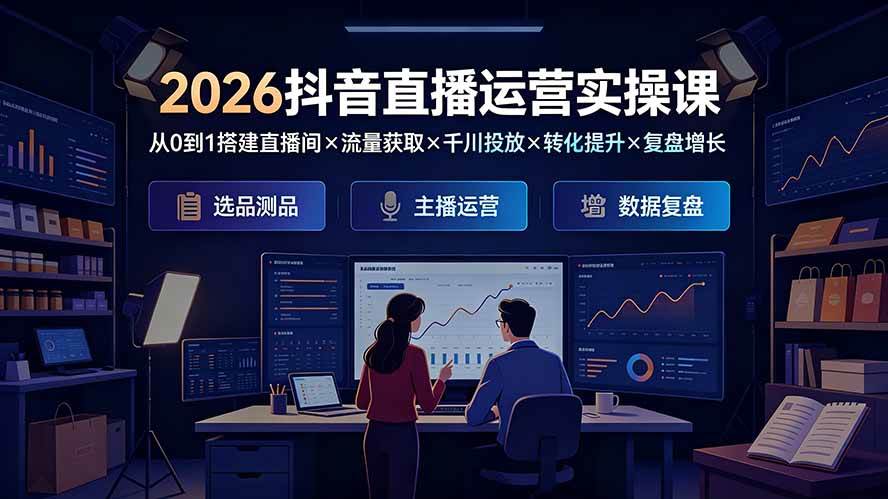 (19343期)2026抖音直播运营实操课:从0到1搭建直播间×流量获取×千川投放×转化提升×复盘增长,系统掌握完整闭环-来友网创
