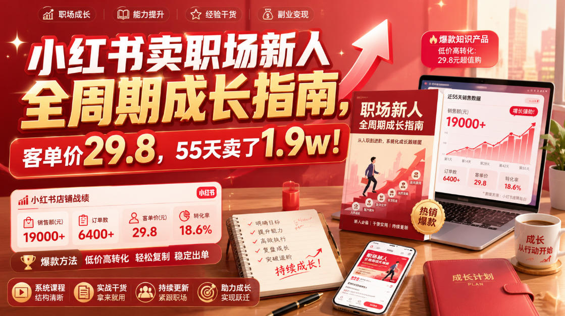 小红书卖职场新人全周期成长指南,客单价29.8,55天卖了1.9w!-来友网创