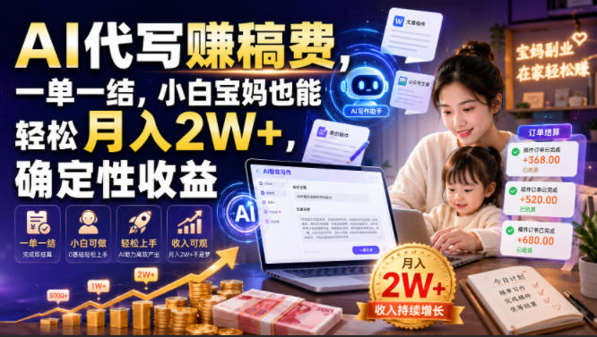 AI代写賺稿费,一单一结,小白宝妈也能轻松月入2W+,确定性收益【揭秘】-来友网创