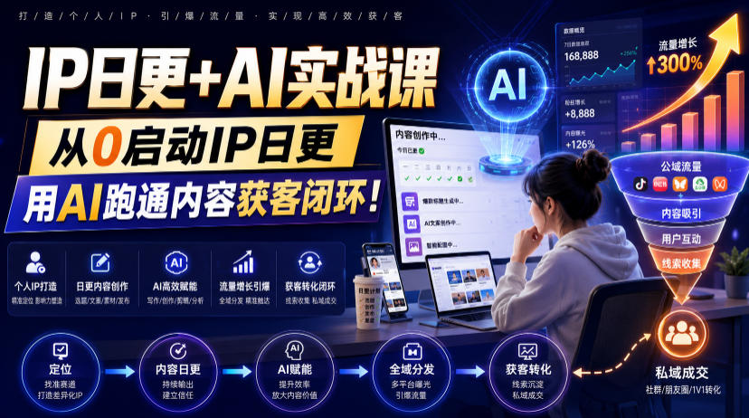 IP日更+AI实战课,从0启动IP日更,IP置顶视频制作+100条选题库搭建+10条日更规划,用AI跑通内容获客闭环!-来友网创