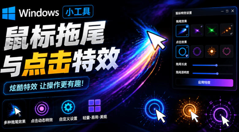 Windows特效小工具!一键给你的鼠标添加拖尾与点击动态特效,吾爱出品,免费使用Mouse Trail-来友网创