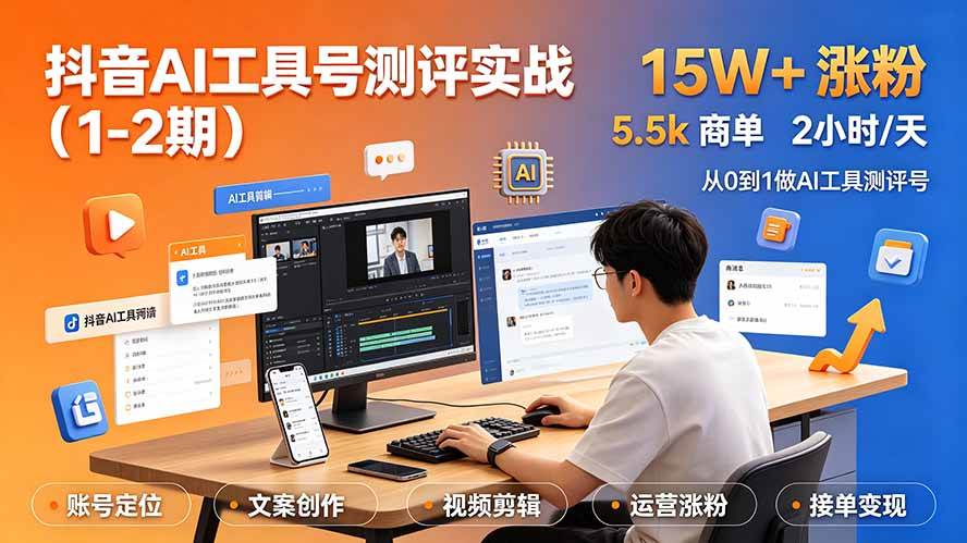 (19380期)抖音AI工具号测评实战(1-2期):单号涨粉15W+×商单5.5k×伙伴计划×普通人可复制,每天2小时长期可持续-来友网创