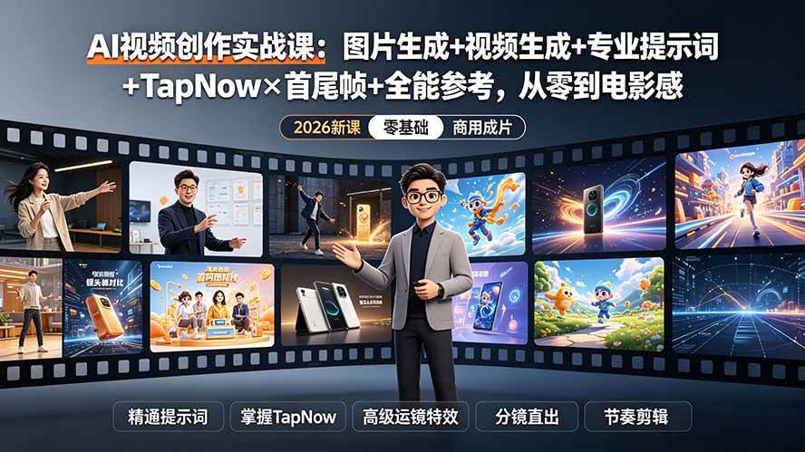 (19383期)AI视频创作实战课:图片生成+视频生成+专业提示词+TapNow×首尾帧+全能参考,从零到电影感成片-来友网创
