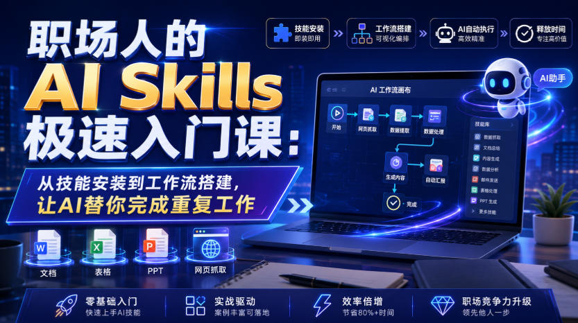 职场人的AI Skills极速入门课:从技能安装到工作流搭建,让AI替你完成重复工作-来友网创