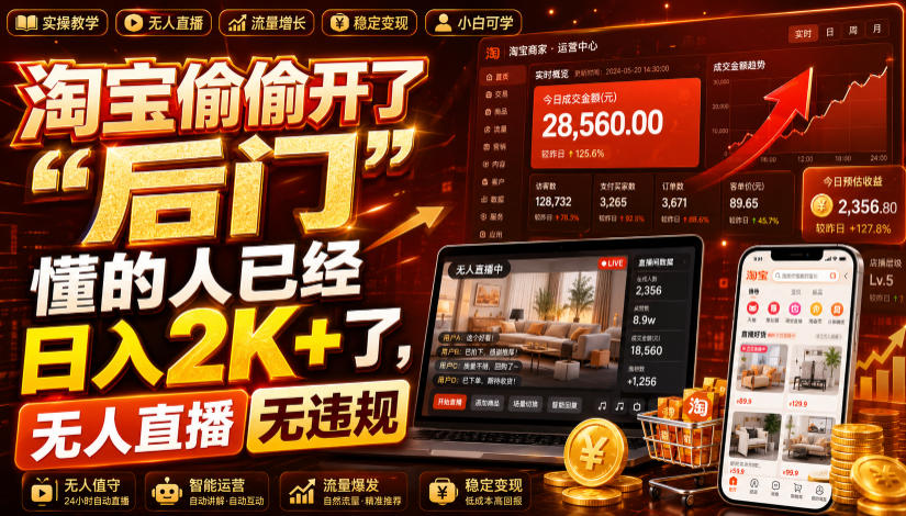 淘宝偷偷开了“后门”,懂的人已经日入2K+了,无人直播无违规,一台电脑=一家24小时营业的线上门店【揭秘】-来友网创