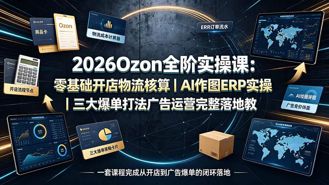 (19400期)2026Ozon全阶实操课:零基础开店物流核算|AI作图ERP实操|三大爆单打法广告运营完整落地教程-来友网创