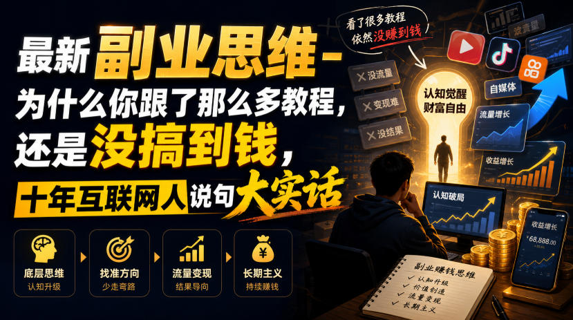 最新副业思维-为什么你跟了那么多教程,还是没搞到钱,十年互联网人说句大实话【揭秘】-来友网创
