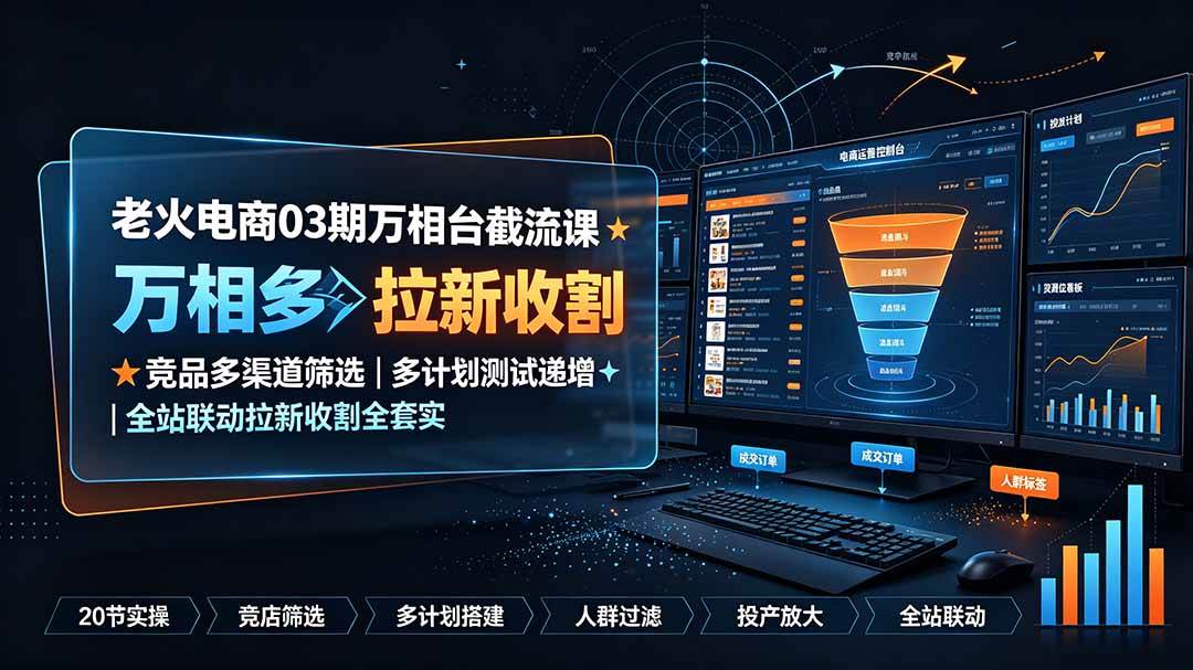 (19431期)老火电商03期万相台截流课:竞品多渠道筛选|多计划测试递增|全站联动拉新收割全套实操教学-来友网创