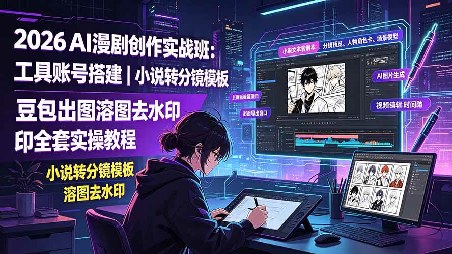 (19433期)2026AI漫剧创作实战班:工具账号搭建|小说转分镜模板|豆包出图溶图去水印全套实操教程-来友网创
