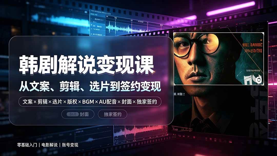 (19438期)抖音270W粉丝博主亲授韩剧解说课:文案×剪辑×选片×版权×BGM×AU配音×封面×独家签约,零基础到变现-来友网创